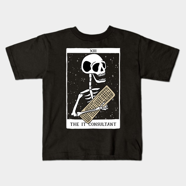 funny tarot card – The IT consultant (white on black) Kids T-Shirt by LiveForever
